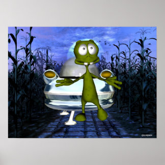 Cute funny alien u.f.o in cornfield 1 poster