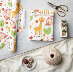 Cute funny animals and rainbows children's pattern wrapping paper