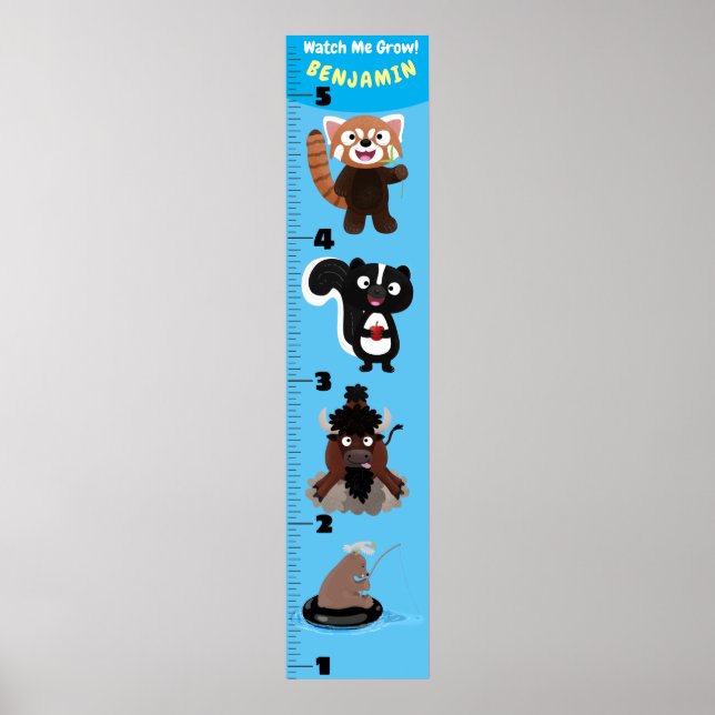 Cute funny animals cartoon growth chart (Front)