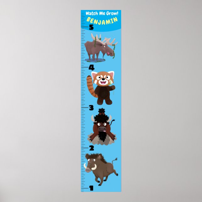 Cute funny animals cartoon growth chart (Front)