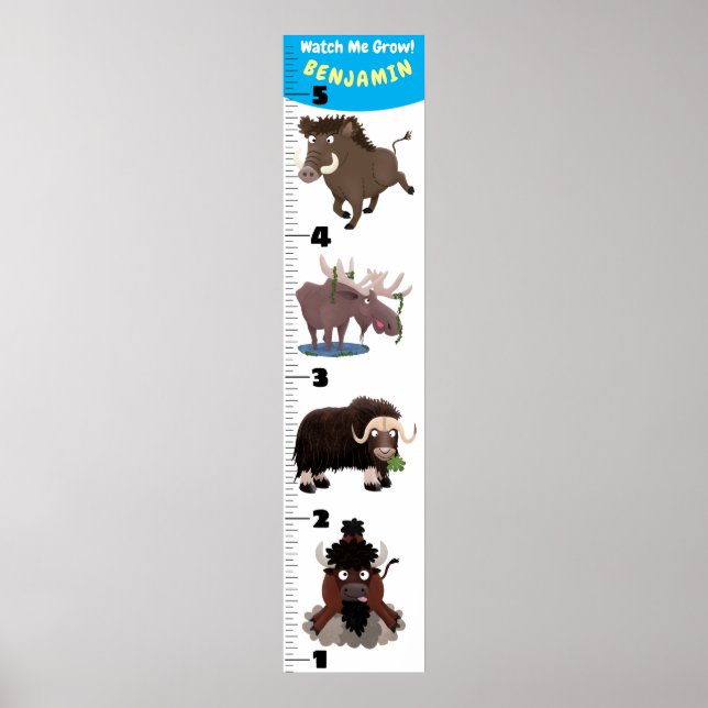 Cute funny animals cartoon growth chart (Front)