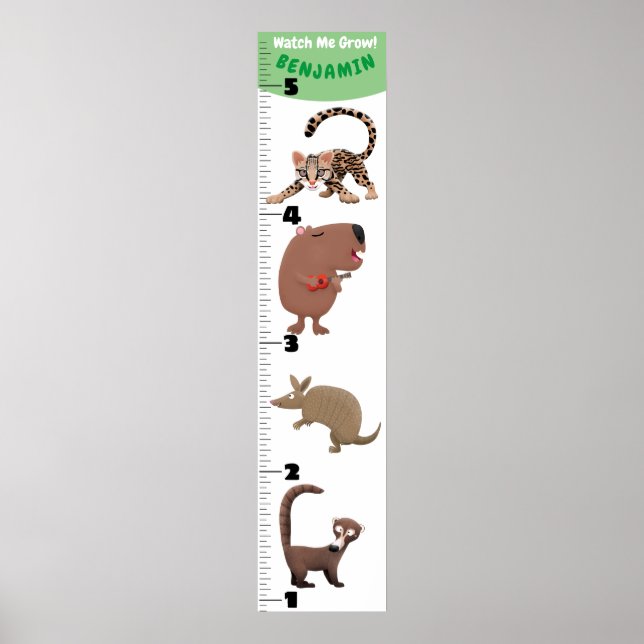 Cute funny animals cartoon growth chart (Front)