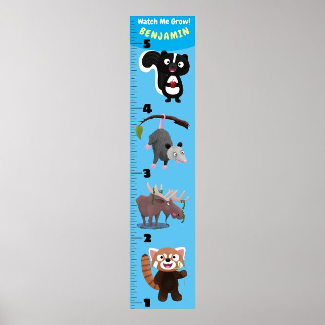 Cute funny animals cartoon growth chart (Front)