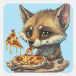 Cute funny animals eating a pizza funny gift ideas square sticker