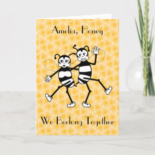Cute Funny Art Deco Bees Valentine Holiday Card