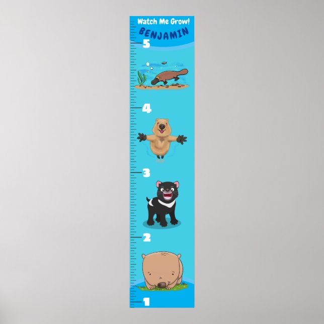 Cute funny Australian animals cartoon growth chart (Front)