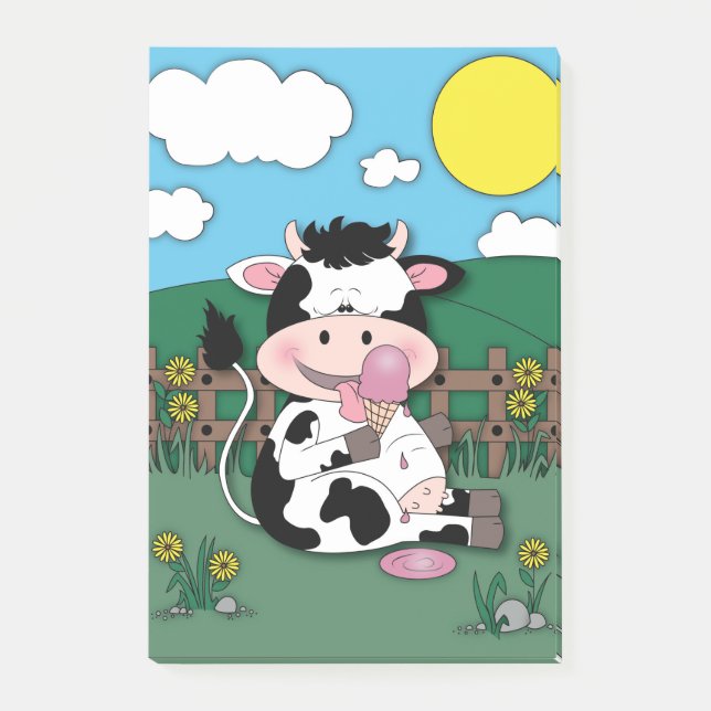 Cute funny baby cow cartoon post-it notes (Front)