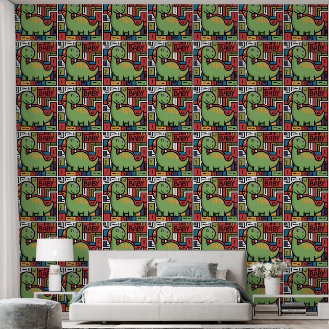 Cute Funny Baby Dinosaur Abstract Wallpaper (Bedroom)