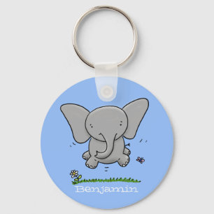 Cute funny baby elephant jump illustration cartoon key ring