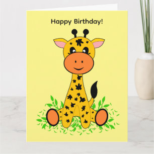 Cute funny baby giraffe for birthday card