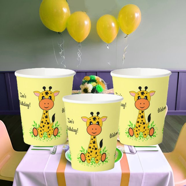 Cute funny baby giraffe for kids any age birthday  paper cups (Creator Uploaded)