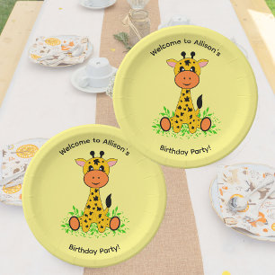Cute funny baby giraffe for kids birthday  paper plate