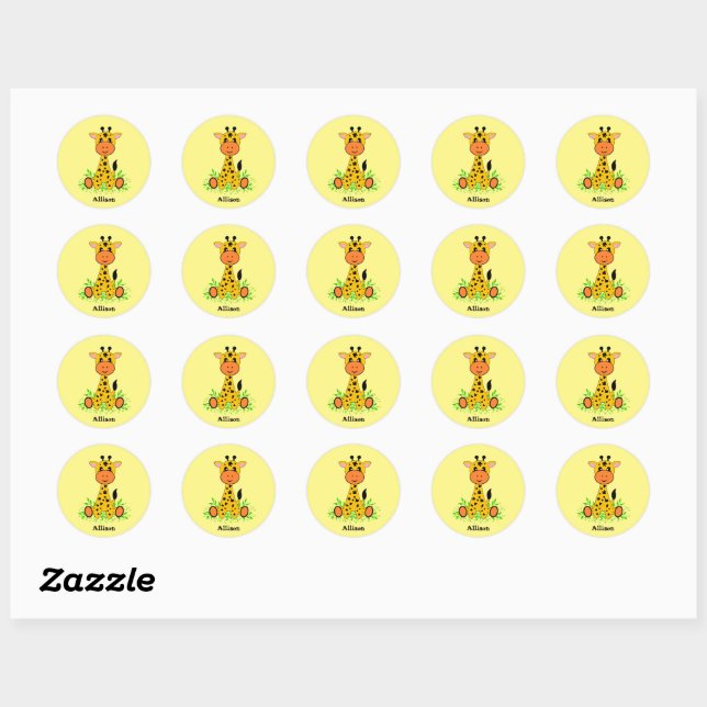 Cute funny baby giraffe for kids   classic round sticker (Sheet)