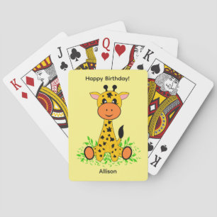 Cute funny baby giraffe  playing cards