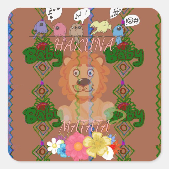 Cute Funny Baby Lion King: Hakuna Matata Design Square Sticker (Front)