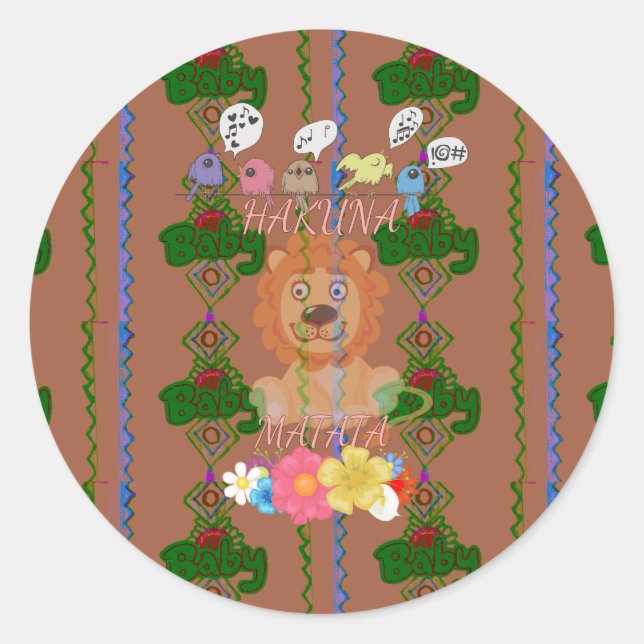 Cute funny Baby Lion King Hakuna Matata latest edg Classic Round Sticker (Front)