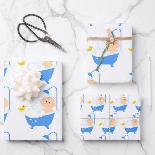 Cute & Funny Baby Shower Bath Tub Yellow Duckie Wrapping Paper Sheet