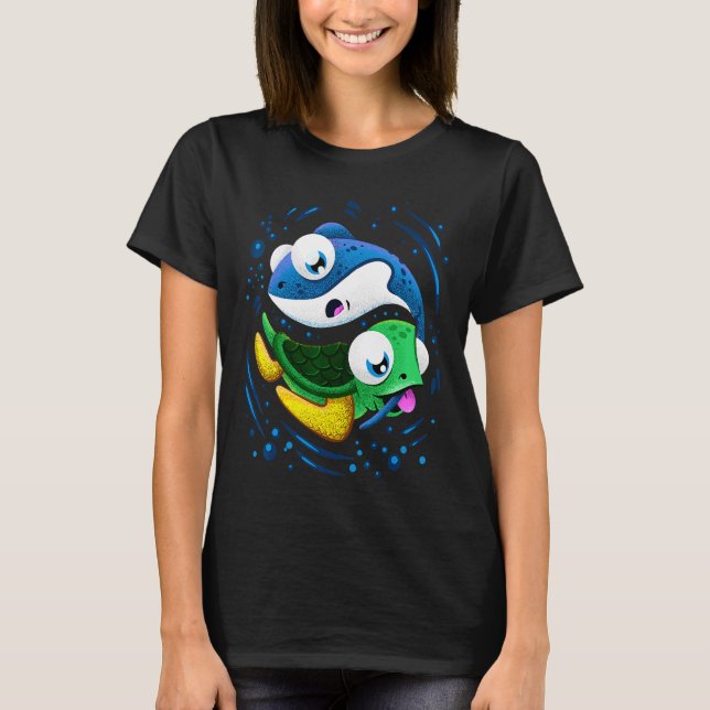 Cute Funny Baby Turtle Stingray Playing T-Shirt (Front)