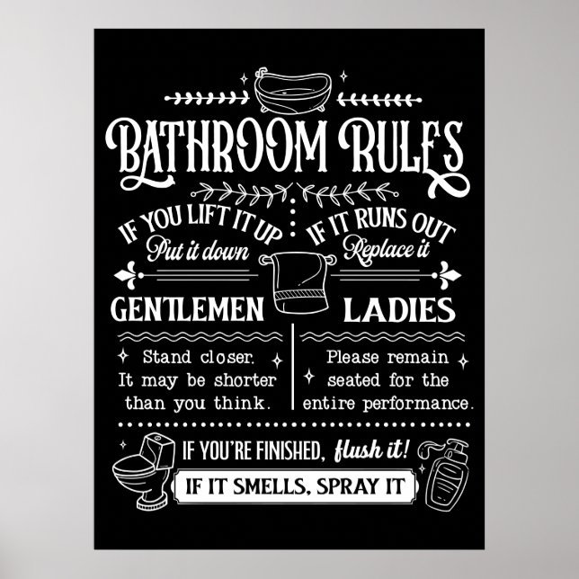 Cute Funny Bathroom Rules  Poster (Front)