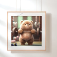 Cute Funny Bear Weightlifting in Gym Workout Art