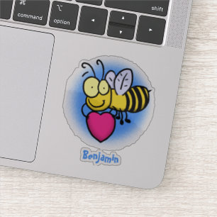 Cute funny bee with heart cartoon illustration