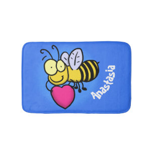 Cute funny bee with heart cartoon illustration bath mat