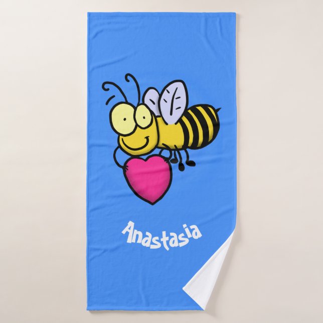 Cute funny bee with heart cartoon illustration bath towel set (Bath Towel)