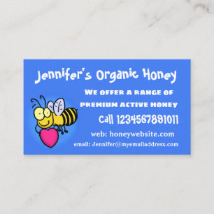 Cute funny bee with heart cartoon illustration business card