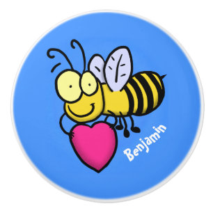 Cute funny bee with heart cartoon illustration ceramic knob