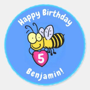 Cute funny bee with heart cartoon illustration classic round sticker