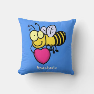 Cute funny bee with heart cartoon illustration cushion