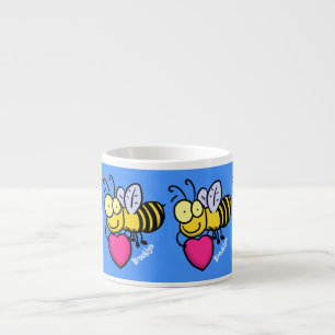 Cute funny bee with heart cartoon illustration espresso cup