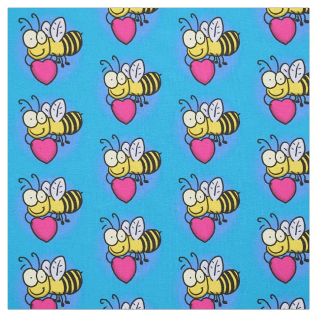 Cute funny bee with heart cartoon illustration fabric (Swatch)