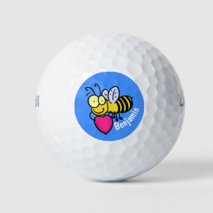 Cute funny bee with heart cartoon illustration golf balls