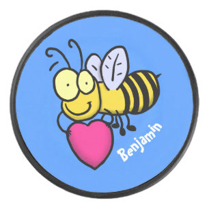 Cute funny bee with heart cartoon illustration hockey puck