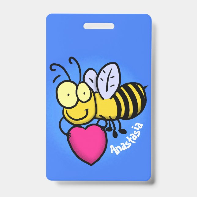 Cute funny bee with heart cartoon illustration ID badge (Front)