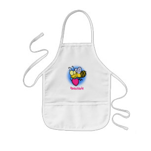 Cute funny bee with heart cartoon illustration kids apron