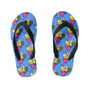 Cute funny bee with heart cartoon illustration kid's jandals