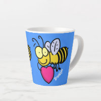 Cute funny bee with heart cartoon illustration