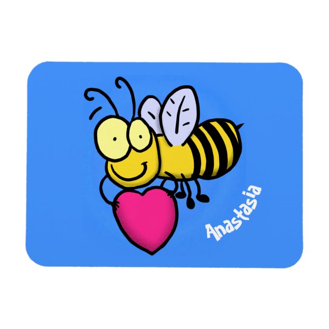 Cute funny bee with heart cartoon illustration magnet (Horizontal)