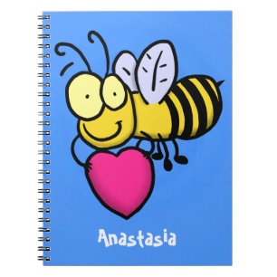 Cute funny bee with heart cartoon illustration notebook