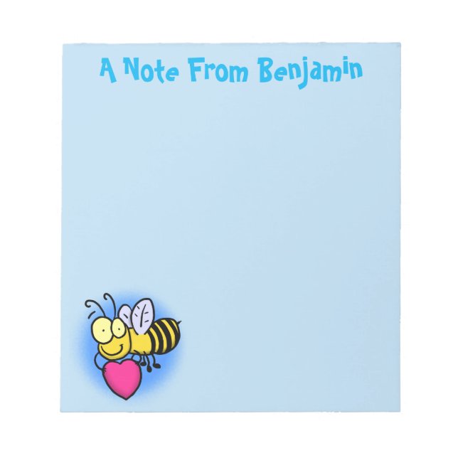 Cute funny bee with heart cartoon illustration notepad (Front)
