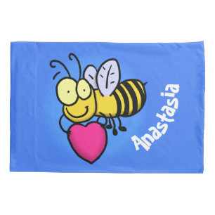 Cute funny bee with heart cartoon illustration pillowcase