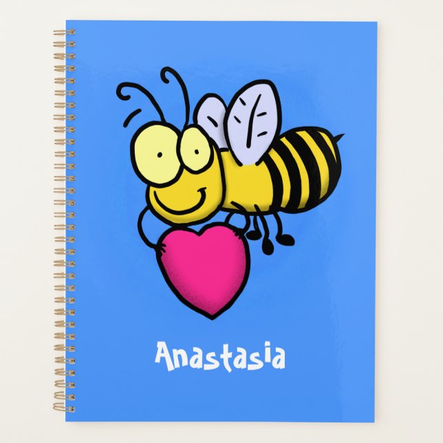 Cute funny bee with heart cartoon illustration planner (Front)