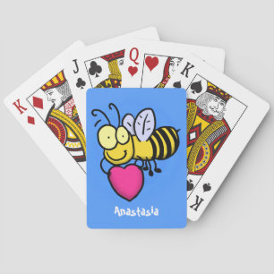 Cute funny bee with heart cartoon illustration playing cards