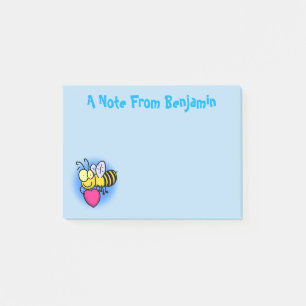 Cute funny bee with heart cartoon illustration post-it notes