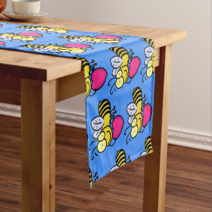Cute funny bee with heart cartoon illustration short table runner