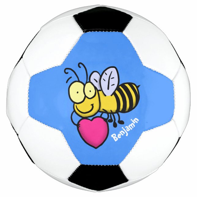 Cute funny bee with heart cartoon illustration soccer ball (Front)