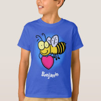 Cute funny bee with heart cartoon illustration