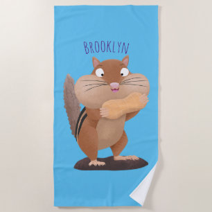 Cute funny big cheeks chipmunk cartoon beach towel